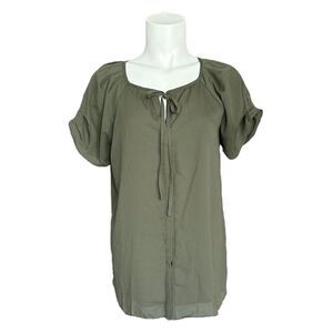 41 Hawthorn Women's Olive Green‎ Pleated Details Short Sleeves Blouse Top Size S